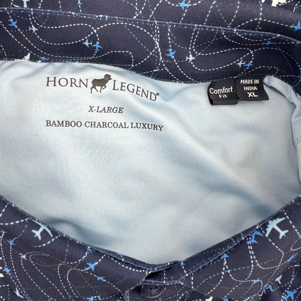 Horn Legend Mens XL Navy Airplane Print Bamboo Charcoal Luxury Button Down Shirt - Picture 4 of 7